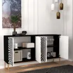 Μπουφές Ρόδος 94 χρώμα μαύρο – ασπρόμαυρο 150x35x83,6εκ. – εικόνα 2