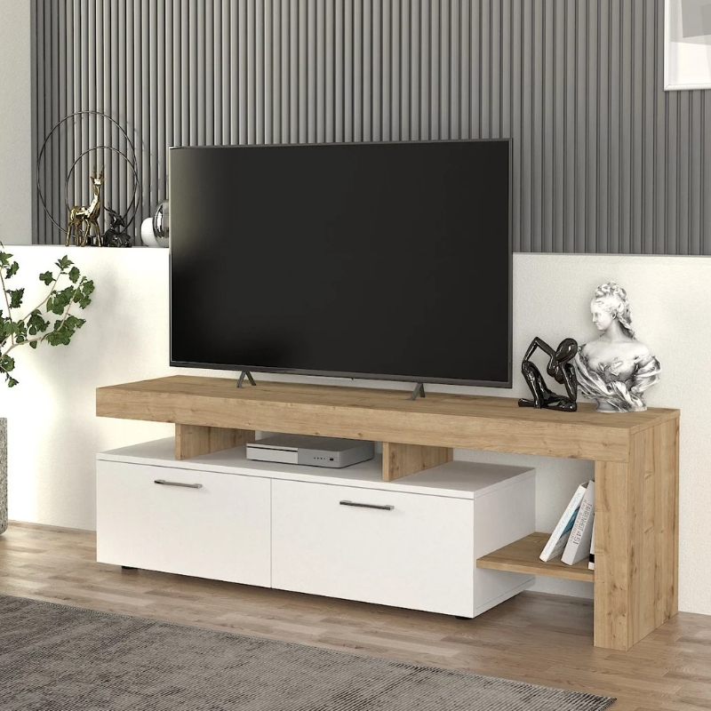 Έπιπλο τηλεόρασης Κως 56 χρώμα λευκό - sapphire oak 160x40x53εκ.