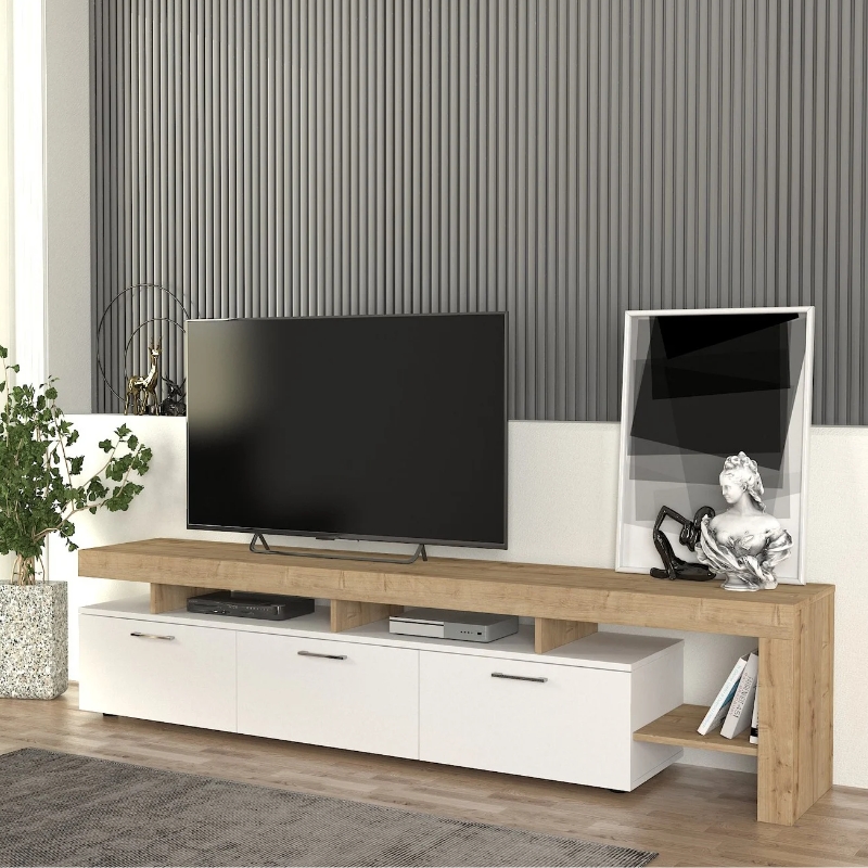 Έπιπλο τηλεόρασης Κως 56 χρώμα λευκό - sapphire oak 220x40x52εκ.