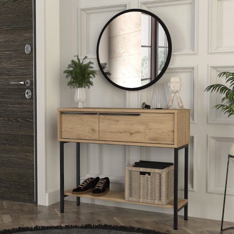 Κονσόλα με καθρέπτη Suzy χρώμα sepet oak 90×29,6×76εκ.