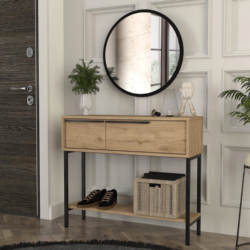 Κονσόλα με καθρέπτη Παρνασσός 43 χρώμα sepet oak 90x29,6x76εκ.