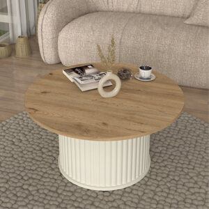 Τραπεζάκι σαλονιού Bohema χρώμα ivory - sepet oak Ø85x43,2εκ.