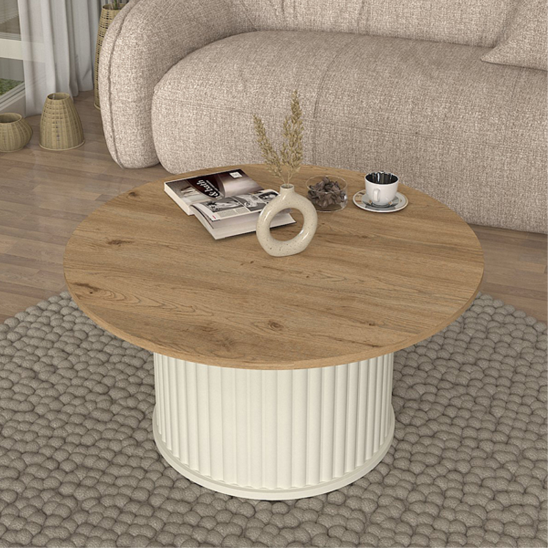 Τραπεζάκι σαλονιού Ανάφη 67 χρώμα ivory - sepet oak Ø85x43,2εκ.