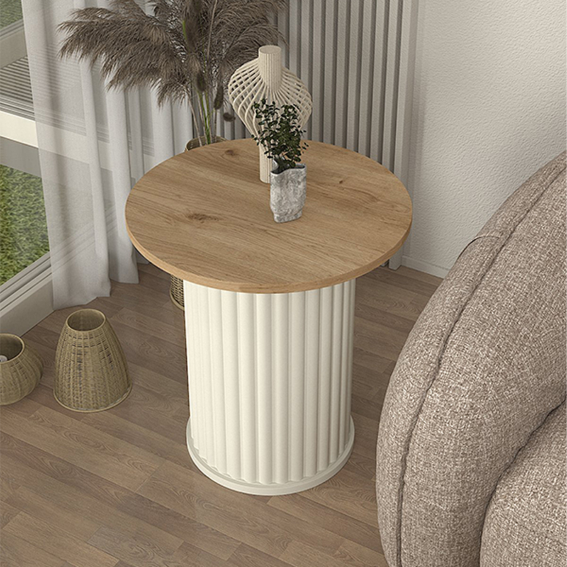 Τραπεζάκι βοηθητικό Ανάφη 67 χρώμα ivory - sepet oak Ø50x53,2εκ.