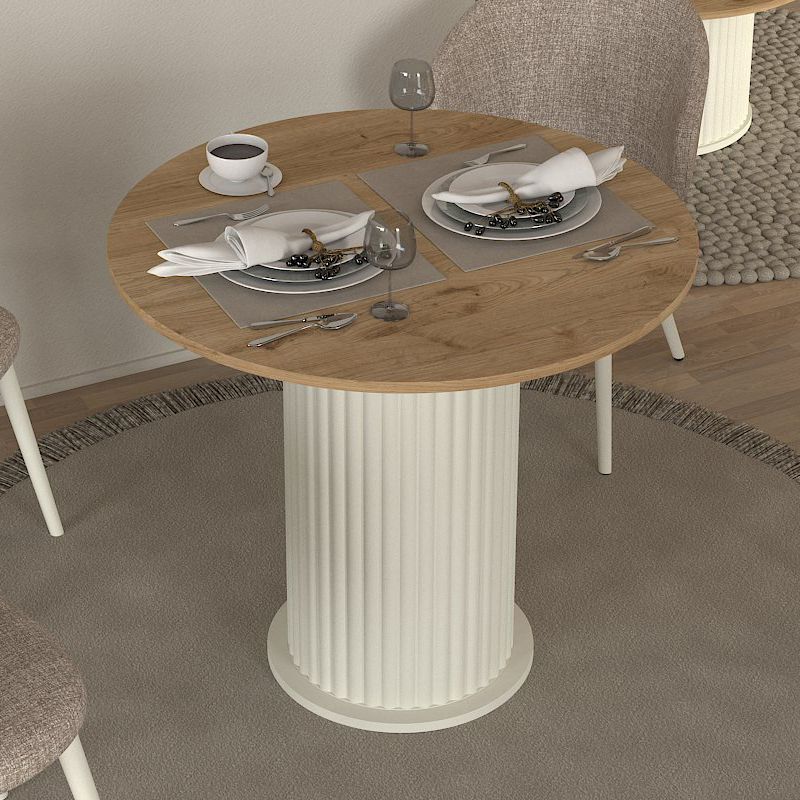 Τραπέζι Ανάφη 67 χρώμα ivory - sepet oak Ø90x77,7εκ.