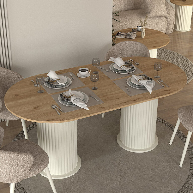 Τραπέζι Bohema χρώμα ivory – sepet oak 180x90x77,7εκ.