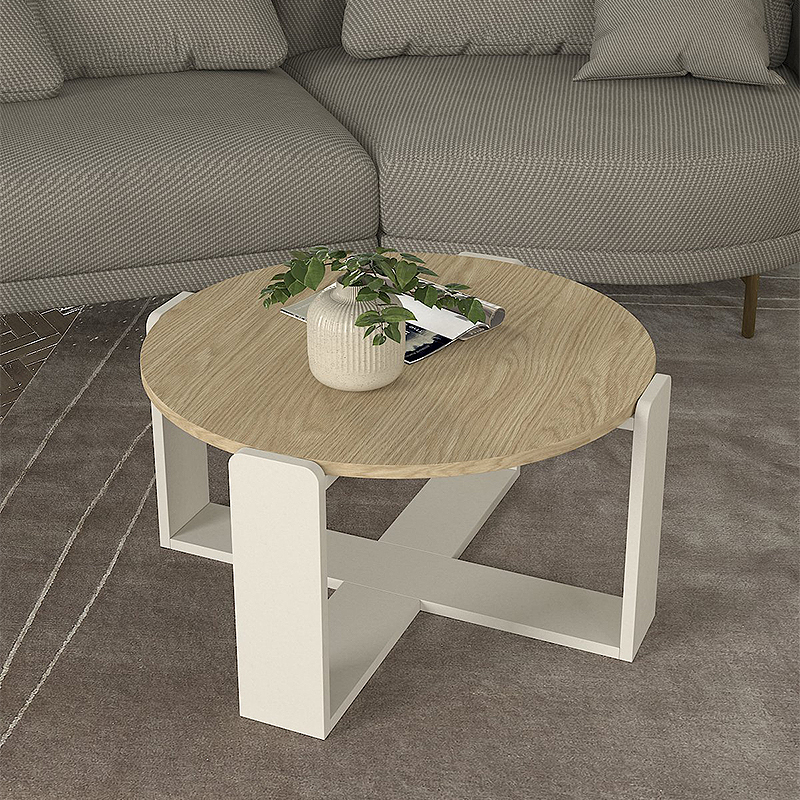 Τραπεζάκι σαλονιού Δήλος 45 χρώμα rota oak - sandstone Ø70x38εκ.