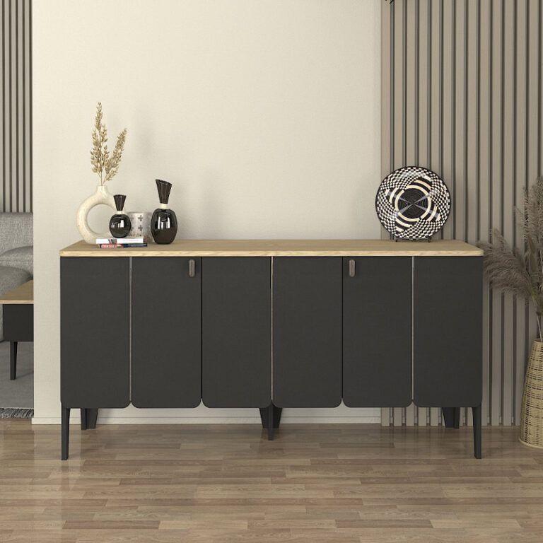 Μπουφές Pedro χρώμα ανθρακί – rota oak 150x45x75εκ.