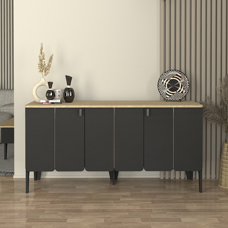 Μπουφές Σκιάθος 37 χρώμα ανθρακί - rota oak 150x45x75εκ.