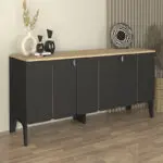 Μπουφές Σκιάθος 37 χρώμα ανθρακί – rota oak 150x45x75εκ. – εικόνα 3