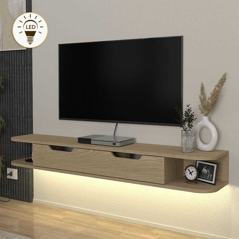 Έπιπλο τηλεόρασης επιτοίχιο Δελφοί 89 με LED χρώμα rota oak 150x35x19,2εκ.