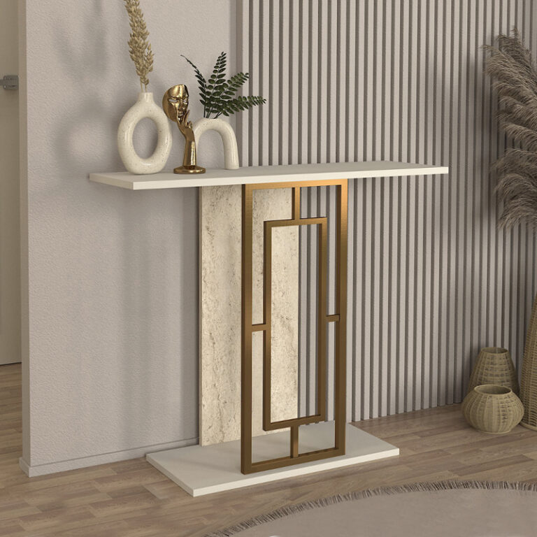 Κονσόλα Alderas χρώμα sandstone – travertine – χρυσό 90×29,6×76,8εκ.