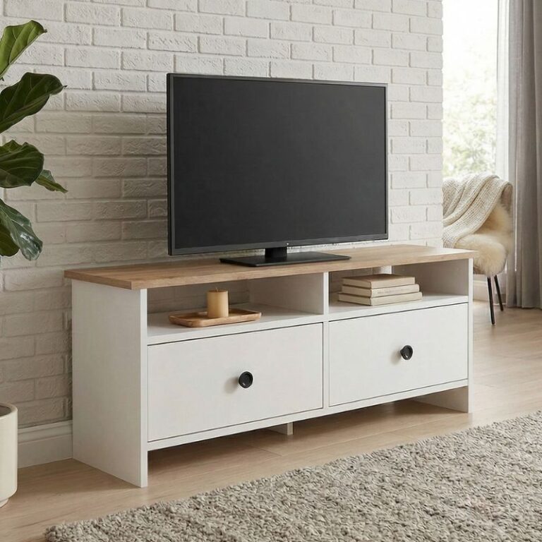 Έπιπλο τηλεόρασης Gradias χρώμα λευκό – sapphire oak 120×29,6×46,8εκ.