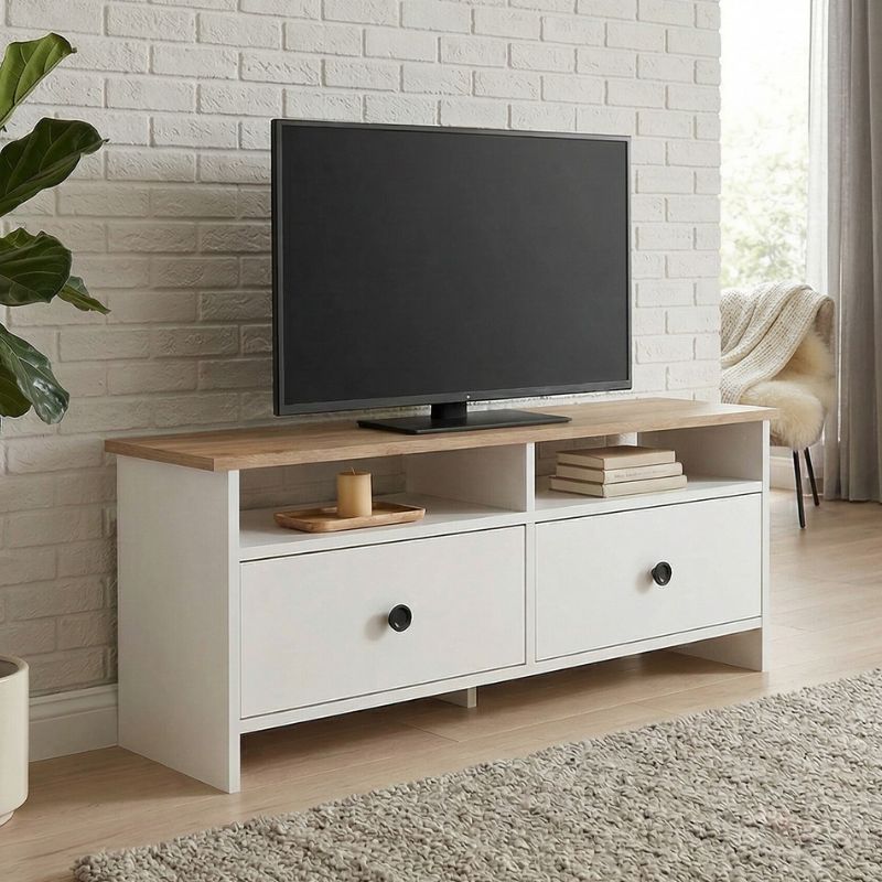 Έπιπλο τηλεόρασης Ιθάκη 32 χρώμα λευκό - sapphire oak 120x29,6x46,8εκ.