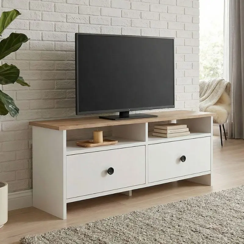Έπιπλο τηλεόρασης Ιθάκη 32 χρώμα λευκό - sapphire oak 120x29,6x46,8εκ.