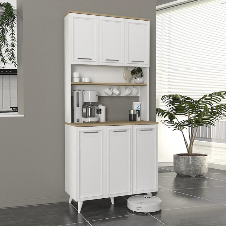 Έπιπλο κουζίνας Potter 3 χρώμα λευκό – rota oak 90x40x196,1εκ.