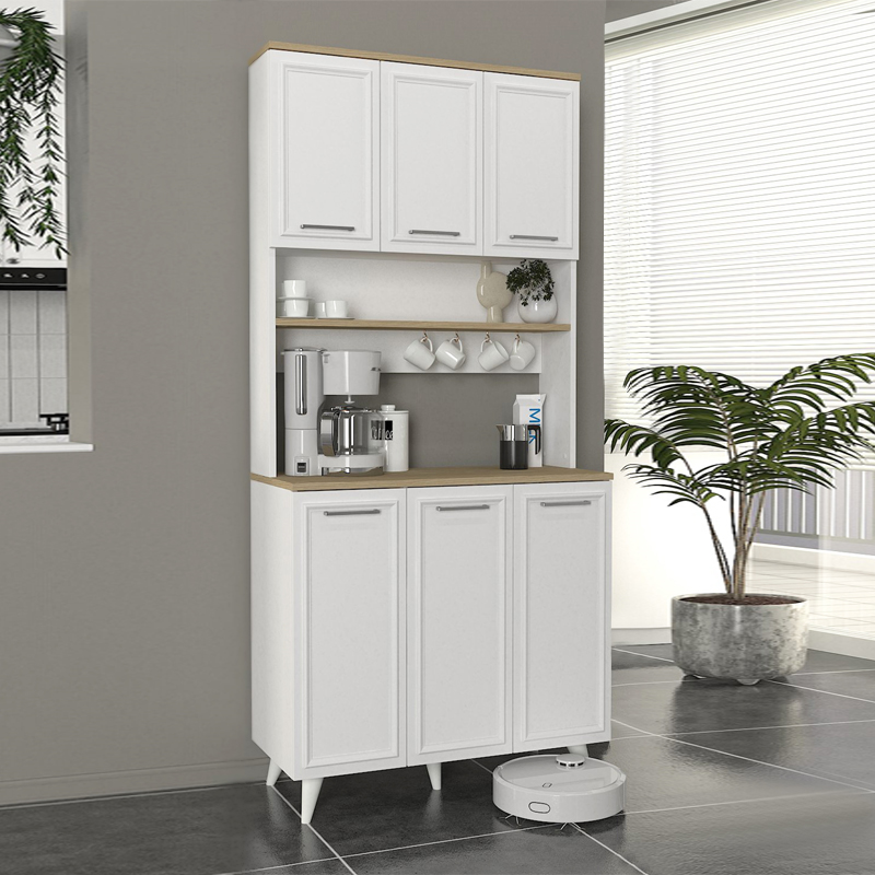 Έπιπλο κουζίνας Potter 3 χρώμα λευκό - rota oak 90x40x196,1εκ.