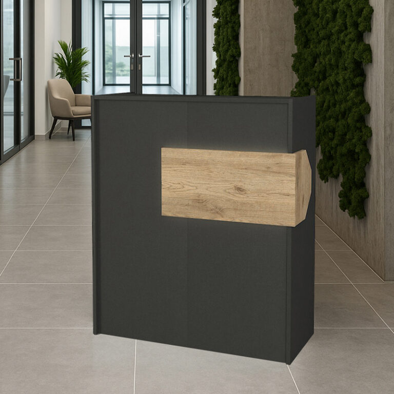Γραφείο υποδοχής – reception Aloha με LED χρώμα ανθρακί – sepet oak 95,5x40x110,3εκ.