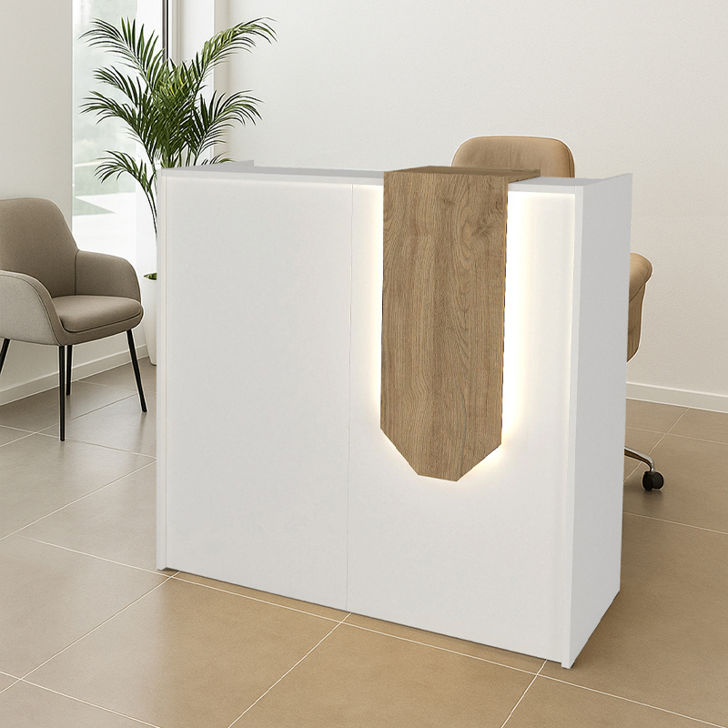 Γραφείο υποδοχής - Νάξος 26 με LED χρώμα λευκό - sepet oak 113,6x42x111,8εκ.