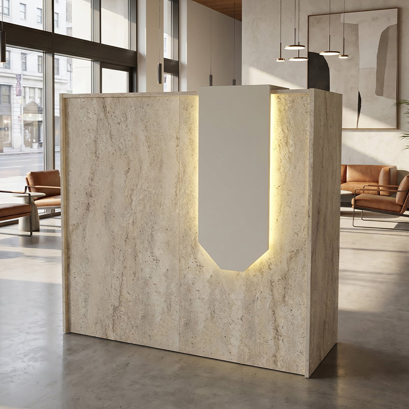 Γραφείο υποδοχής - Νάξος 26 με LED χρώμα travertine - sandstone 113,6x42x111,8εκ.