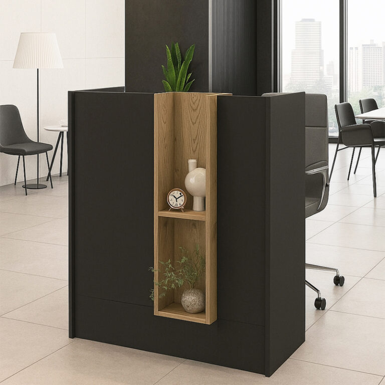 Γραφείο υποδοχής – reception Bonveno χρώμα ανθρακί – sepet oak 90×43,2×110εκ.