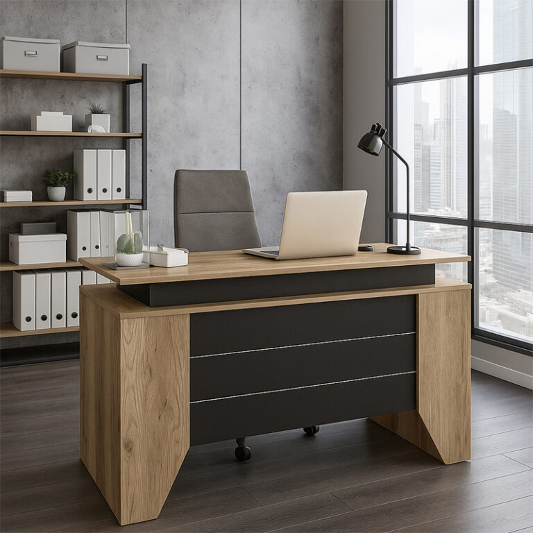 Γραφείο εργασίας Remida χρώμα sepet oak – ανθρακί 140x60x76,9εκ.