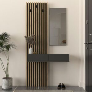Έπιπλο εισόδου Elois χρώμα ανθρακί – sepet oak 96,6×26,8×195,5εκ.