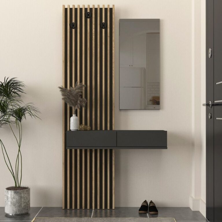 Έπιπλο εισόδου Elois χρώμα ανθρακί – sepet oak 96,6×26,8×195,5εκ.