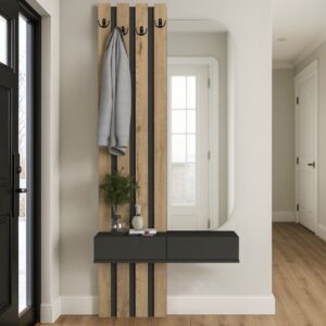 Έπιπλο εισόδου Reyas χρώμα ανθρακί – sepet oak 90x27x205,6εκ.
