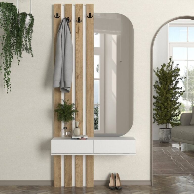 Έπιπλο εισόδου Reyas χρώμα λευκό – sepet oak 90x27x205,6εκ.