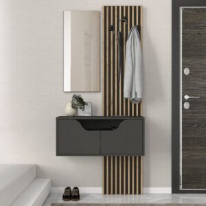 Έπιπλο εισόδου Naro χρώμα ανθρακί – sepet oak 90x35x204,2εκ.