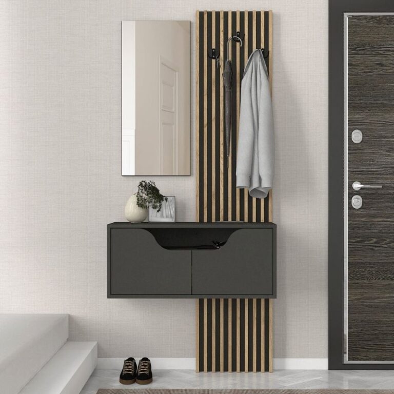 Έπιπλο εισόδου Naro χρώμα ανθρακί – sepet oak 90x35x204,2εκ.