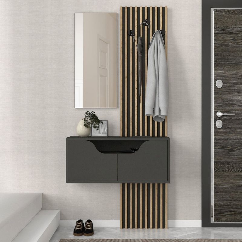 Έπιπλο εισόδου Αίγινα 64 χρώμα ανθρακί - sepet oak 90x35x204,2εκ.