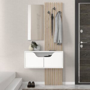 Έπιπλο εισόδου Naro χρώμα λευκό – sepet oak 90x35x204,2εκ.