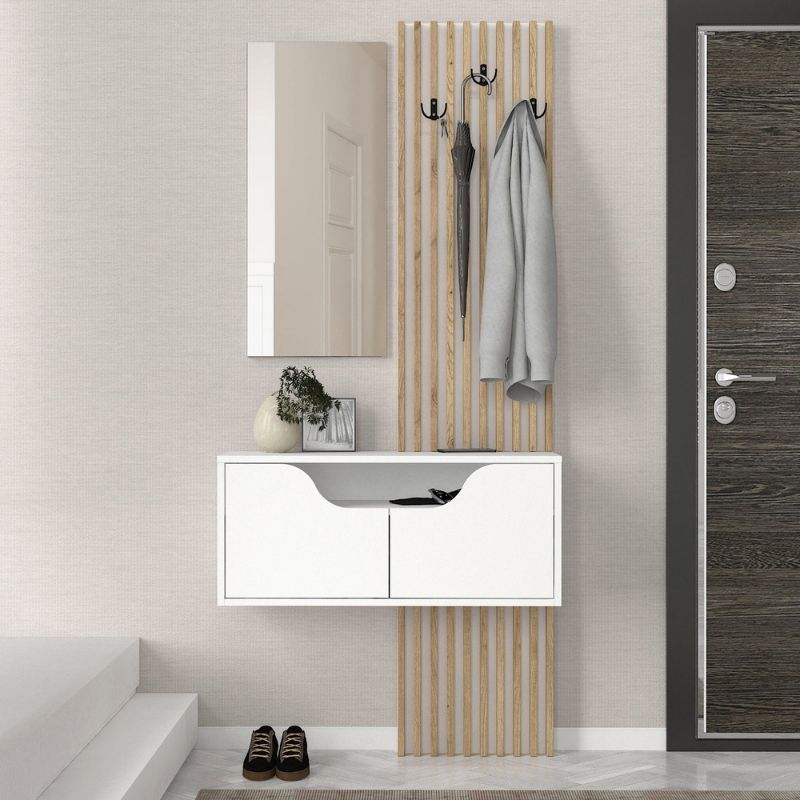 Έπιπλο εισόδου Αίγινα 64 χρώμα λευκό - sepet oak 90x35x204,2εκ.