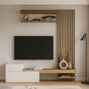 Σύνθεση τηλεόρασης Dumont χρώμα λευκό - sepet oak 180x36,8x200εκ.