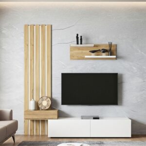 Σύνθεση τηλεόρασης Rosaline χρώμα λευκό - sepet oak 183x31,3x196,9εκ.