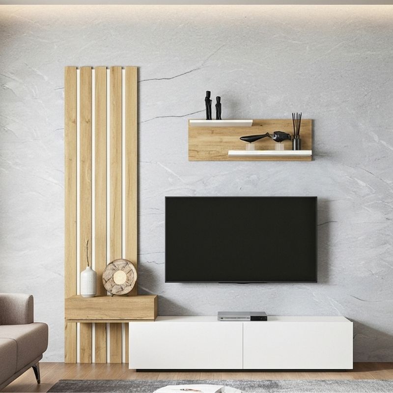 Σύνθεση τηλεόρασης Κρήτη 50 χρώμα λευκό - sepet oak 183x31,3x196,9εκ.