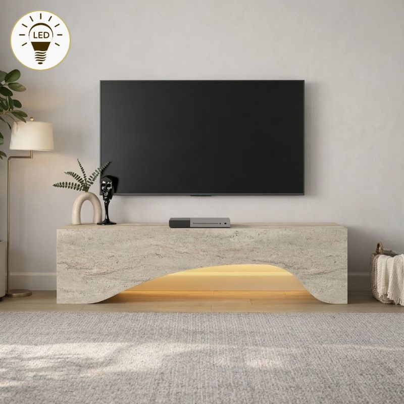 Έπιπλο τηλεόρασης Χάλκη 83 με LED χρώμα travertine 150x31,4x40εκ.