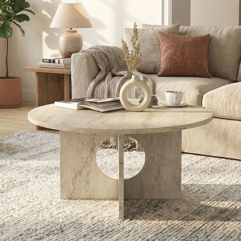 Τραπεζάκι σαλονιού Χάλκη 83 χρώμα travertine Ø75x36,8εκ.