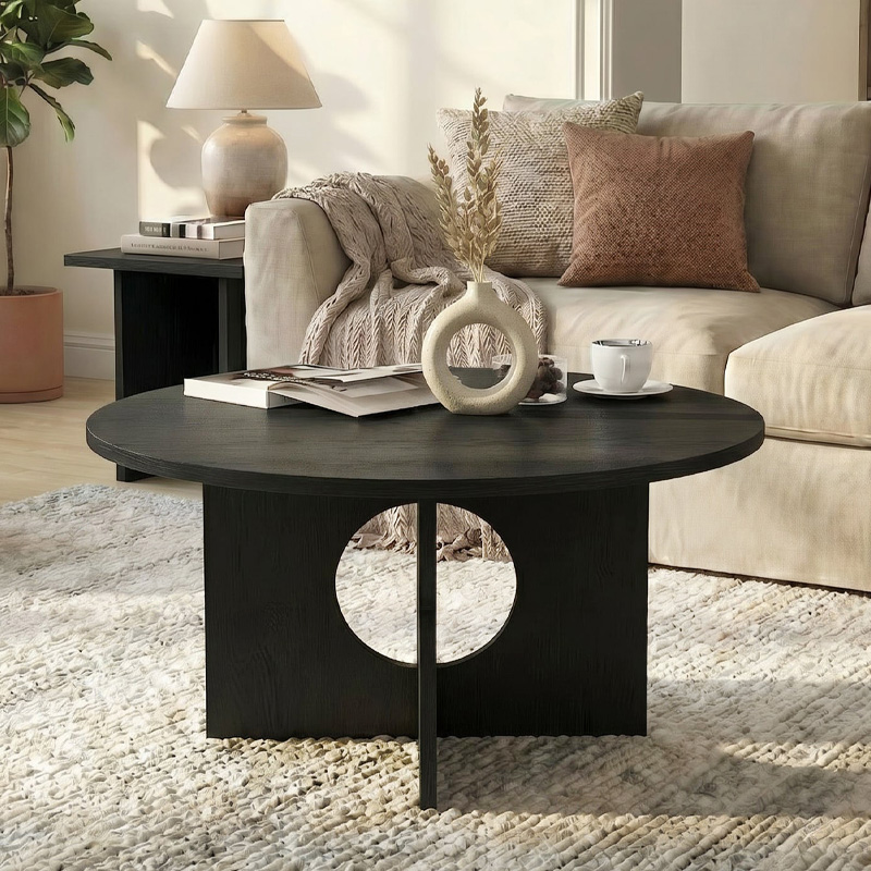 Τραπεζάκι σαλονιού Χάλκη 83 χρώμα sencron black Ø75x36,8εκ.
