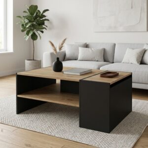 Τραπεζάκι σαλονιού Izia χρώμα sapphire oak - ανθρακί 110x60x45εκ.