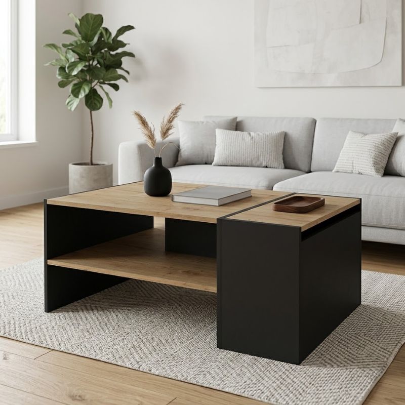 Τραπεζάκι σαλονιού Ίος 37 χρώμα sapphire oak - ανθρακί 110x60x45εκ.