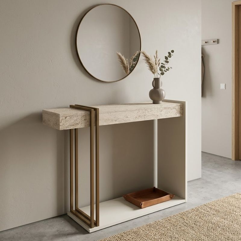Κονσόλα Όλυμπος 37 χρώμα travertine - sandstone - χρυσό 91,8x29,6x74,2εκ.
