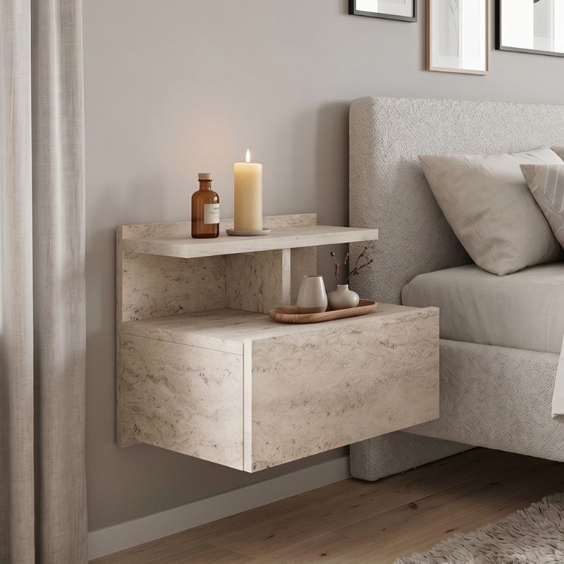 Κομοδίνο επιτοίχιο Σύμη 80 χρώμα travertine 40x33,2x32εκ.