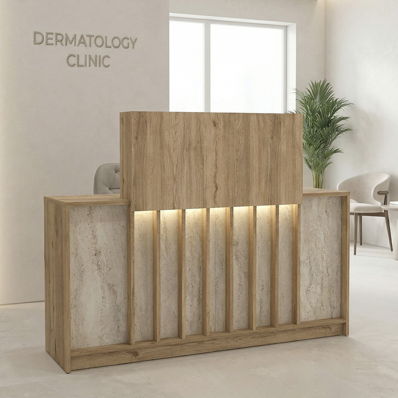 Γραφείο υποδοχής - Πάτμος 14 με LED χρώμα sepet oak - travertine 150x41,8x115εκ.