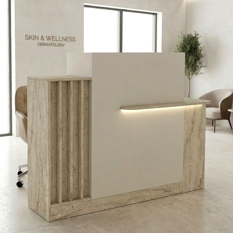 Γραφείο υποδοχής - Χίος 96 με LED χρώμα travertine - sandstone 150x85,2x120εκ.