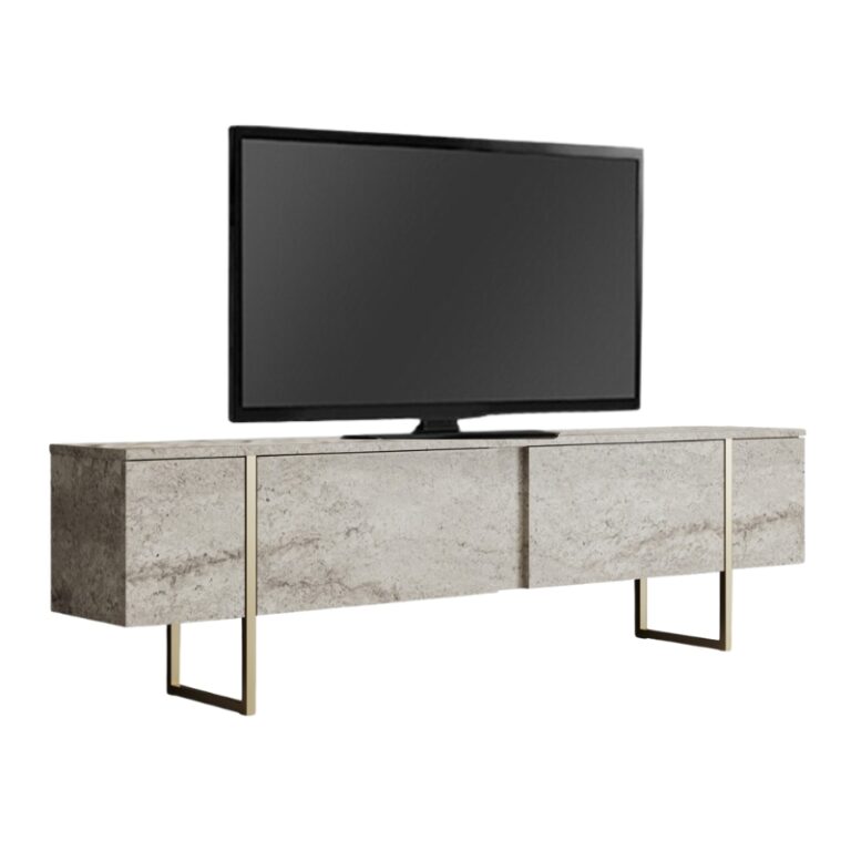 Έπιπλο τηλεόρασης Luxe Megapap χρώμα travertine – χρυσό 180x30x50εκ.