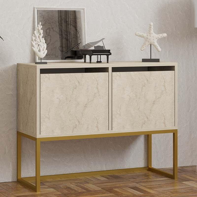 Κονσόλα - Μπουφές Σκιάθος 87 χρώμα μπεζ travertine - χρυσό 90x34x70εκ.
