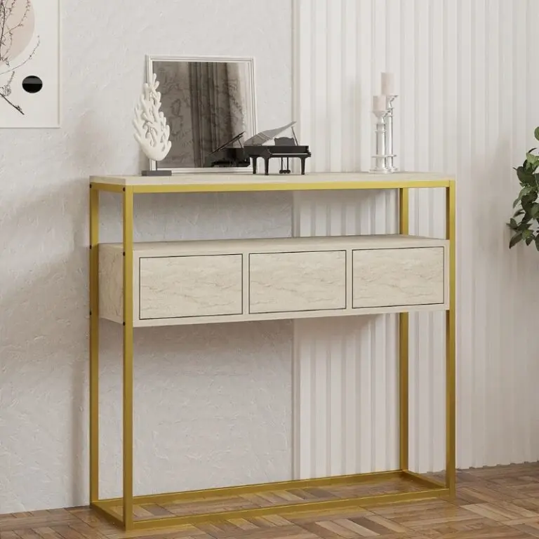 Κονσόλα Μυκήνες 27 χρώμα μπεζ travertine – χρυσό 100x29x90εκ.